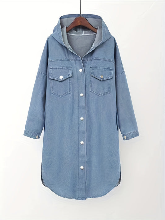  Hooded Longline Denim Jacket