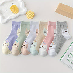 6 Cat Print Socks for Women Comfy Mid Tube Stockings