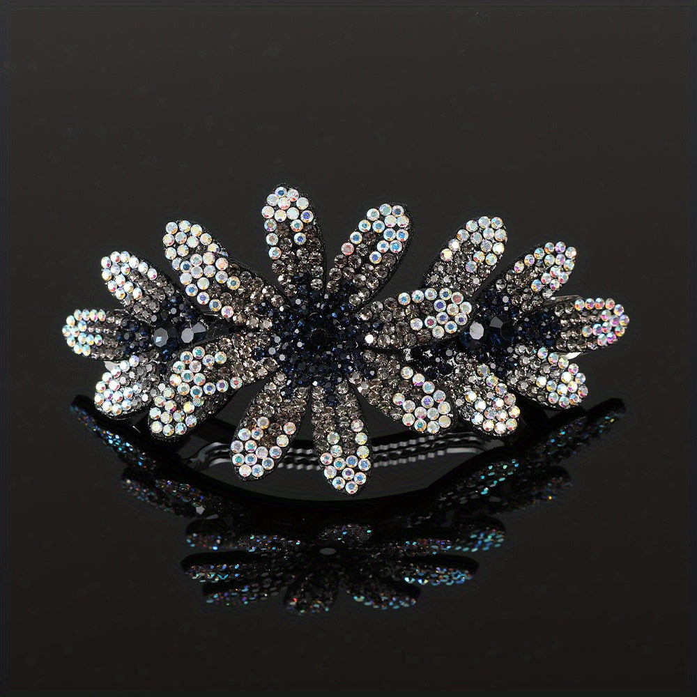 Vintage Flower & Rhinestone Hair Clip Barrette