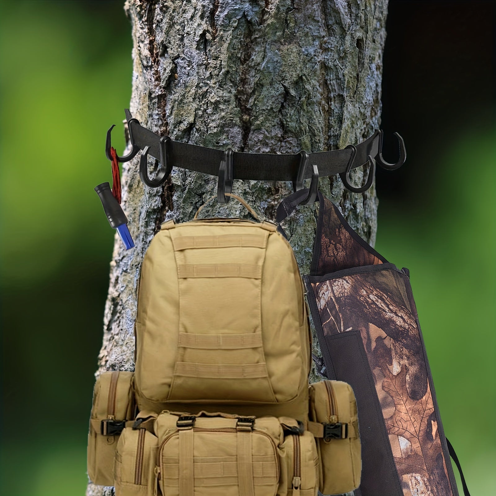 Outdoor Tree Stand Hanger Tool with 6 Hooks for Gear and Equipment