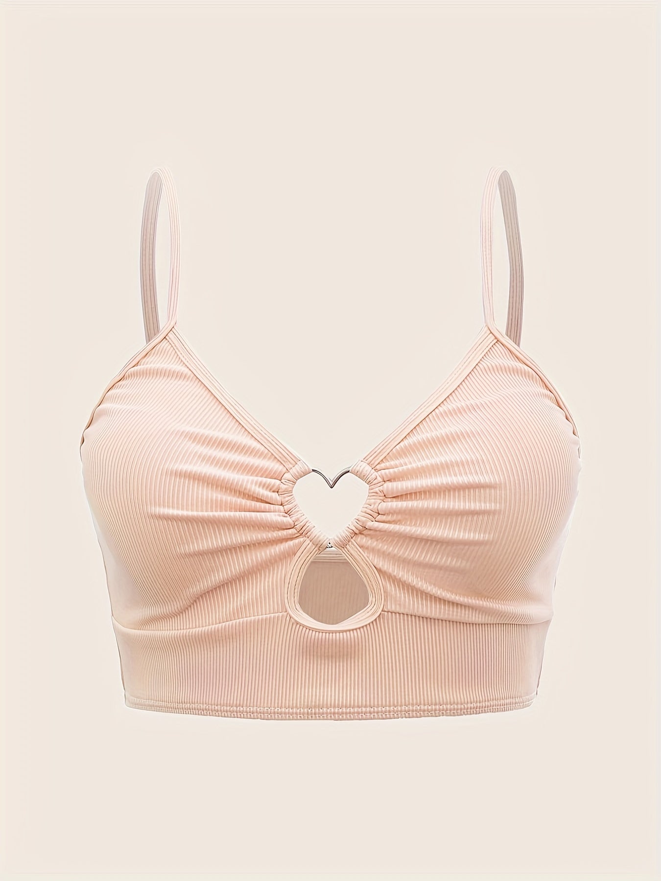 Heart Linked Tankini Top Rib Knit V Neck Beachwear Top