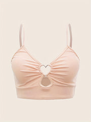 Heart Linked Tankini Top Rib Knit V Neck Beachwear Top