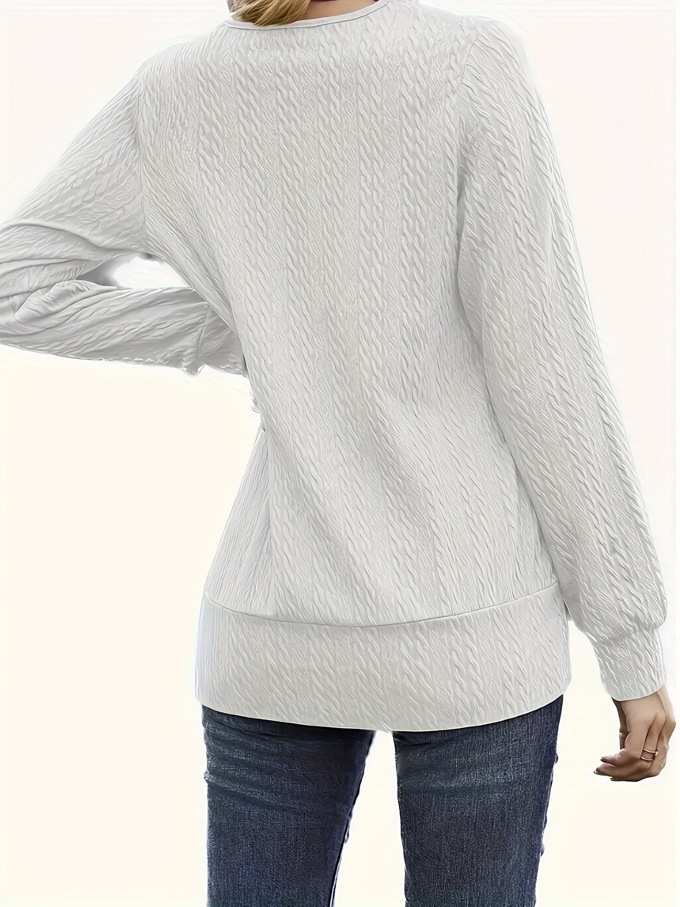 Solid Cable Knit Long Sleeve Top