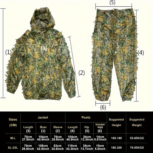 Lightweight Camo 3D Leafy Suit w/ Hood - Stay Hidden & Comfortable Outdoors