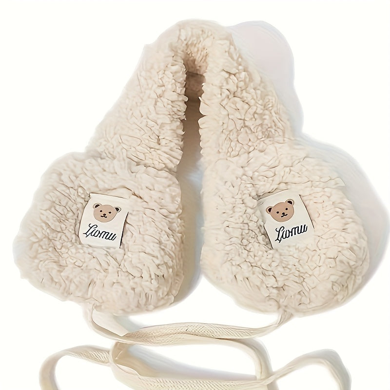 Warm Beige Teddy Bear Ear Warmers for Women
