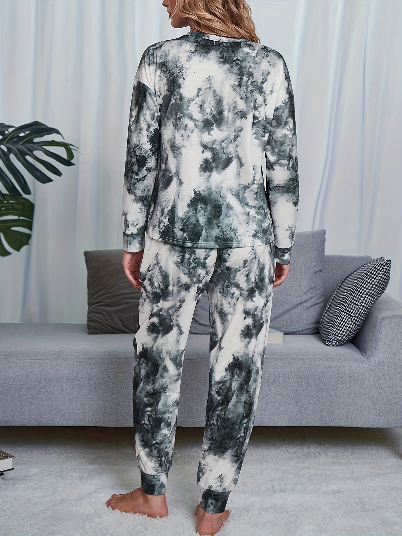 Tie Dye Print Lounge Set Long Sleeve Top & Pants Women's Loungewear