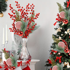 1pc Artificial Red Pulp Fruit Pine Needle Branch Christmas Decoration DIY