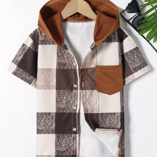 Boys Plaid Hooded Shirt Summer Kids Clothes