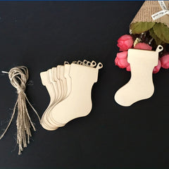 10pcs Wooden Christmas Stockings DIY Ornaments with Rope