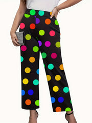 Colorful Dot Print High Rise Wide Leg Plus Size Casual Pants