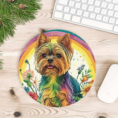 Flower Dog Round Mouse Pad Non-Slip Rubber Base