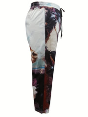  Random Print Wide Leg Pants With Pockets