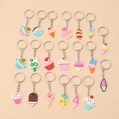 20pcs Cartoon Ice Cream Keychain PVC Key Ring Purse Bag Backpack Car Charm