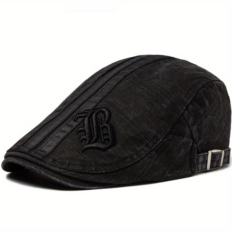Embroidered Visor Beret Men's Adjustable Hat Vintage Casual Style