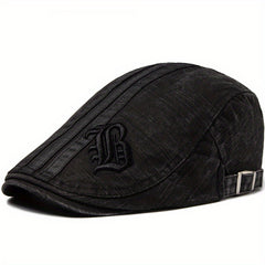 Embroidered Visor Beret Men's Adjustable Hat Vintage Casual Style