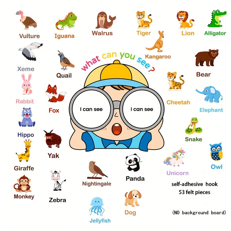 Animal English Word Felt Set for Learning Vocabulary and Identifying Animals