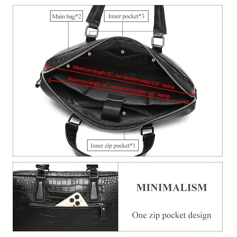 SCHLATUM Crocodile Pattern Briefcase Leather Business HandBag