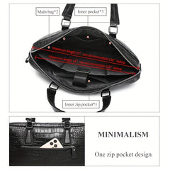 SCHLATUM Crocodile Pattern Briefcase Leather Business HandBag