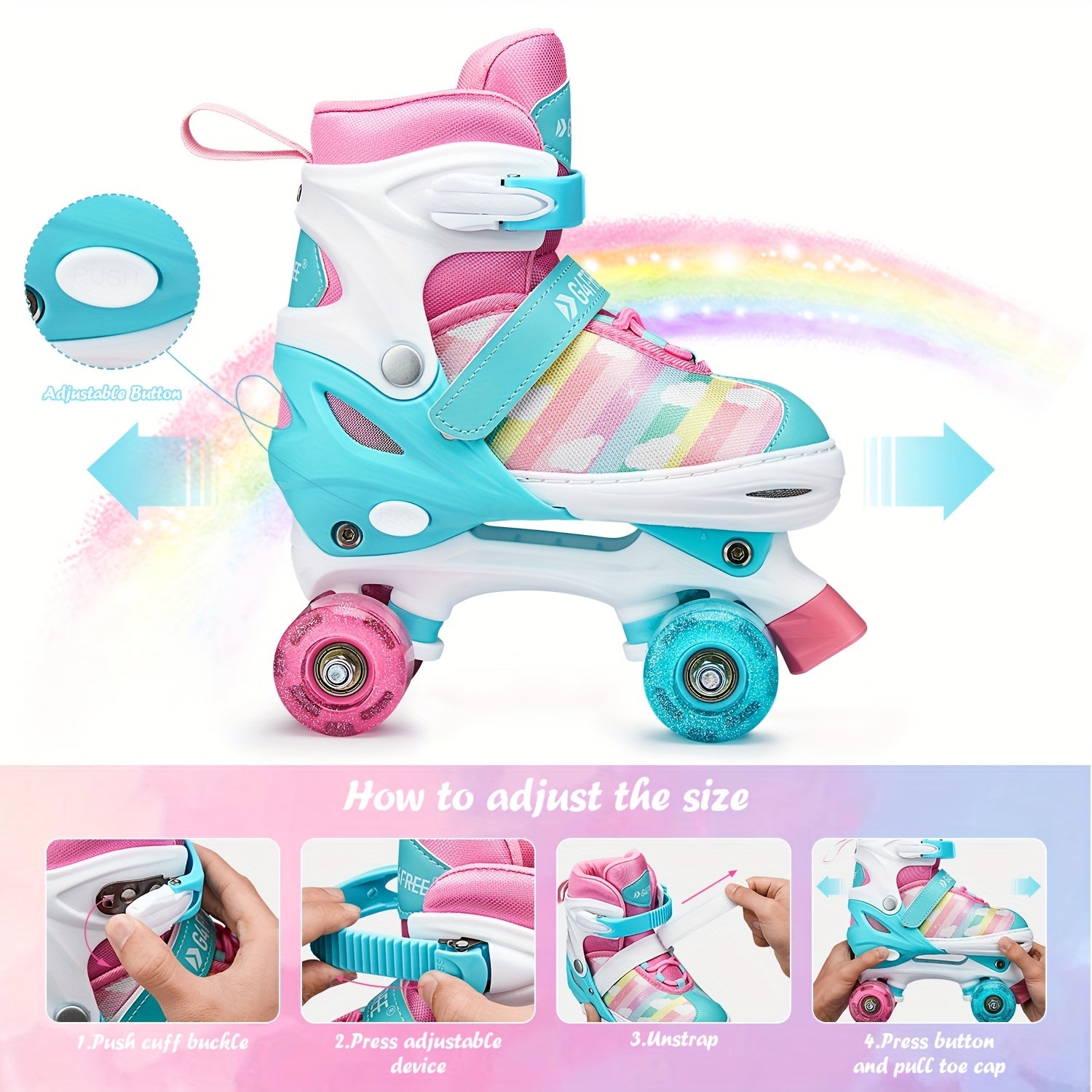 Kids Candy Roller Shoes with Buckle Four Wheeled Skate Sneakers