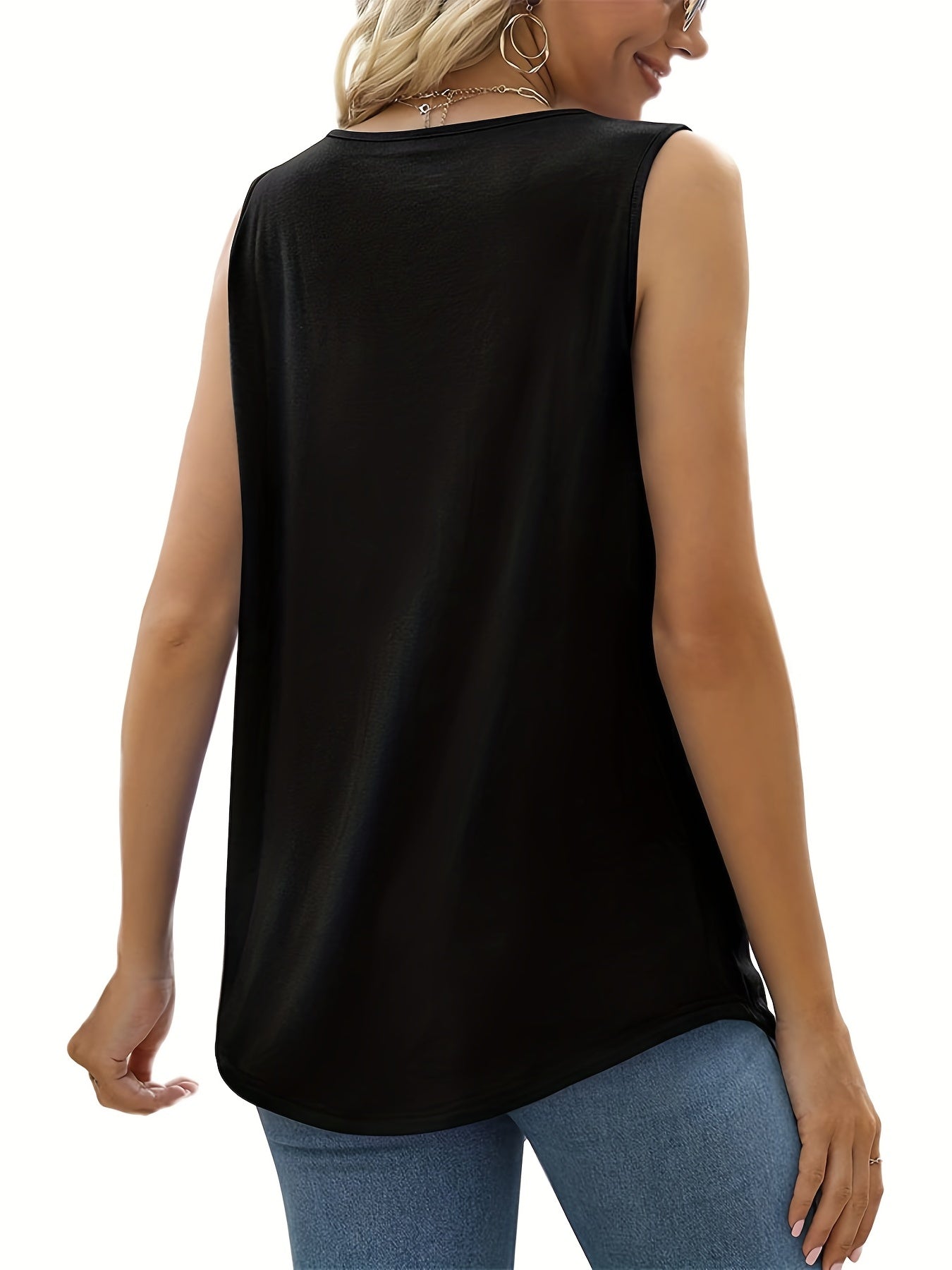 Pleated Front Crew Neck Tank Top Sleeveless Summer Casual Women's Clothing