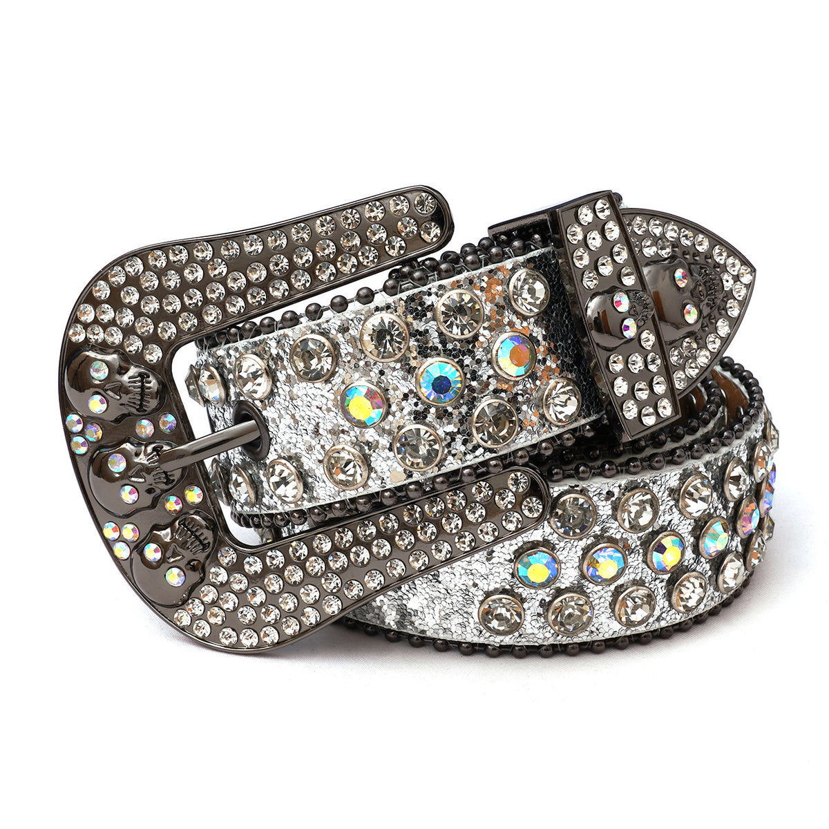 Punk Skull Rhinestone Belt Western Cowgirl Bling Studded PU Leather Y2K