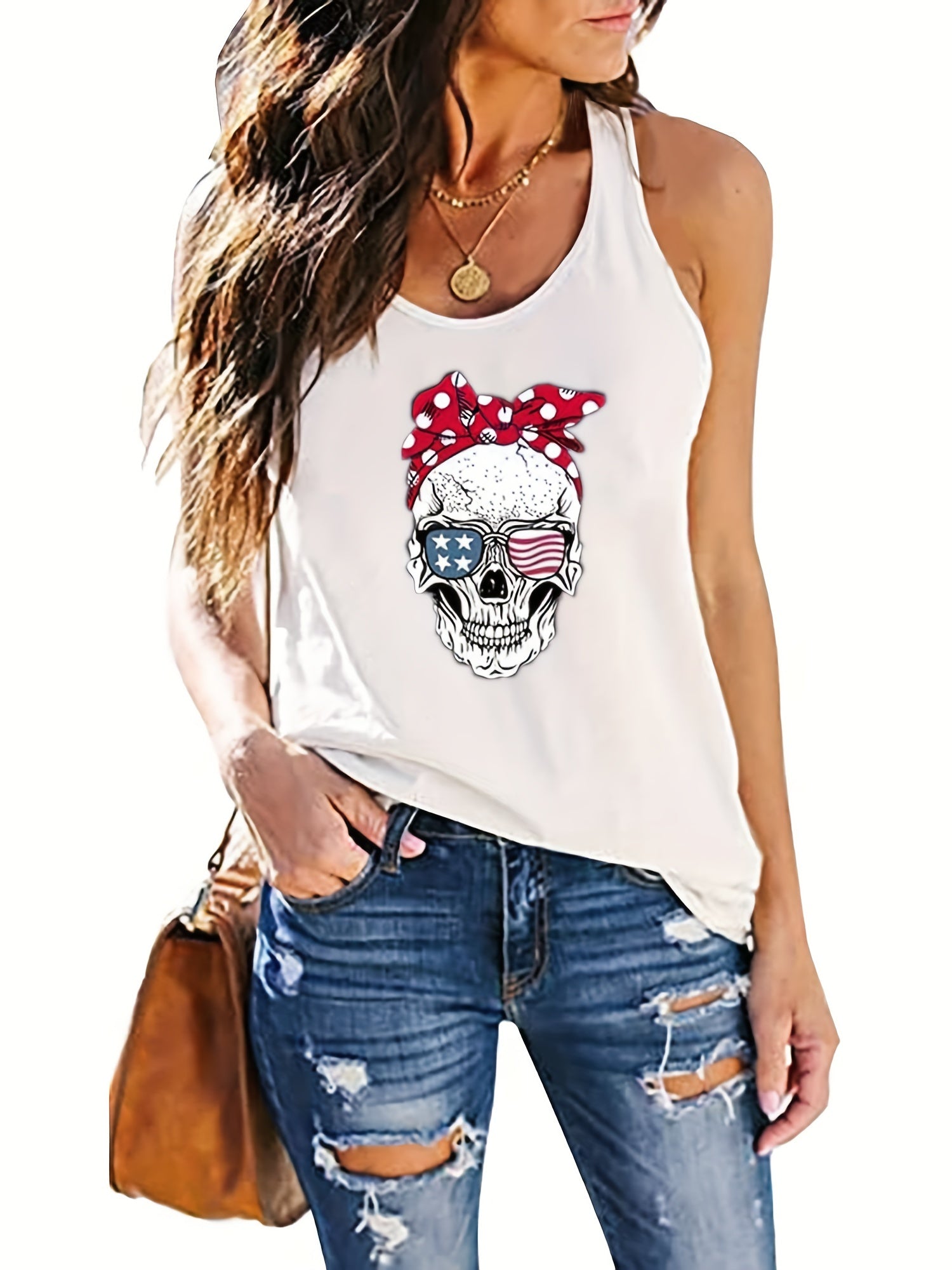 Skull Print Tank Top Sleeveless Casual Racerback