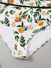  Leaf Print Halter Neck Backless Swimsuit