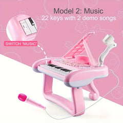 Pink Piano Toy with Microphone for Girls
