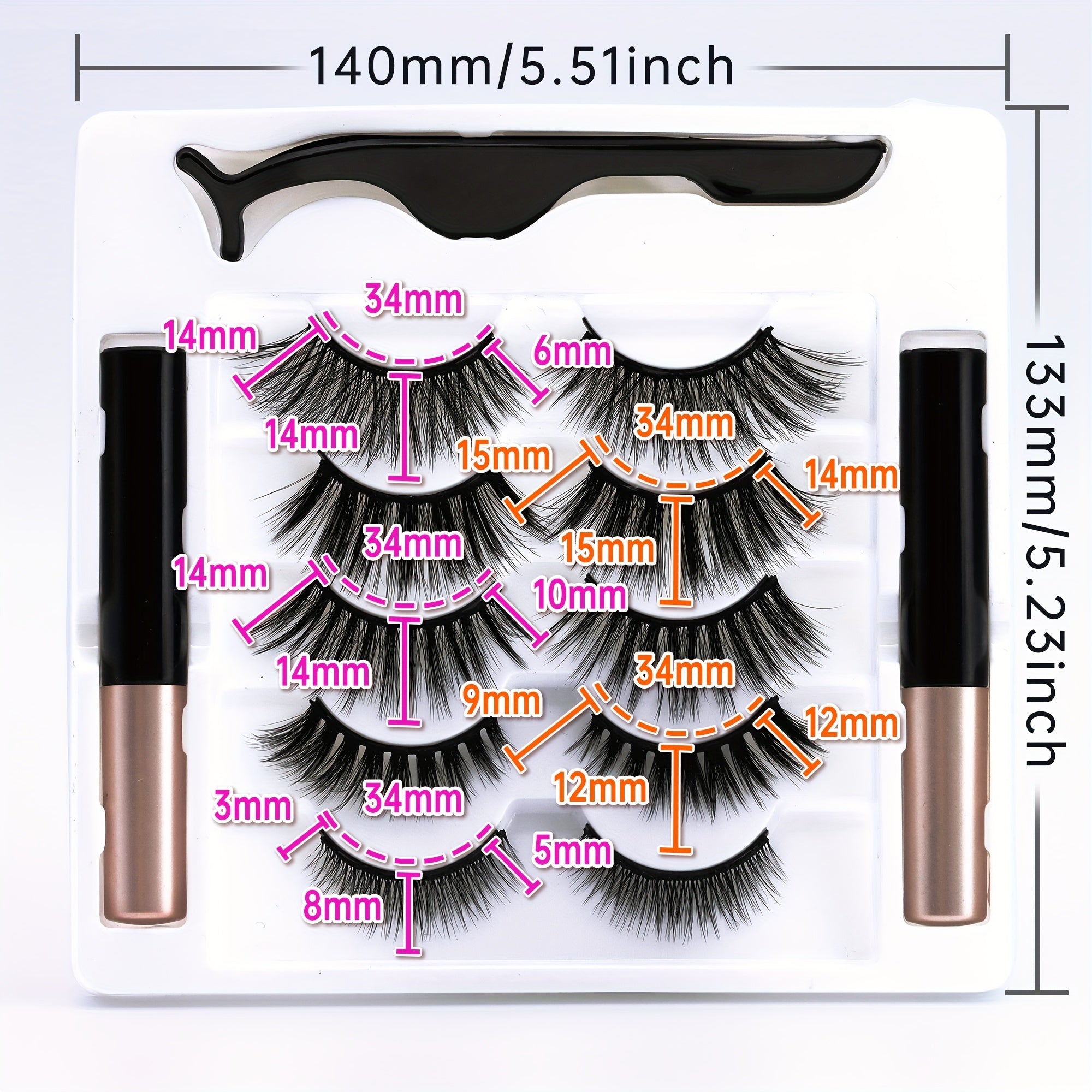 3D Hybrid Magnetic False Eyelashes Kit with Tweezers, Long Lasting Eyeliner