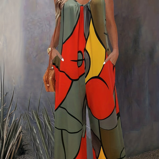 Abstract Print Sleeveless Jumpsuit