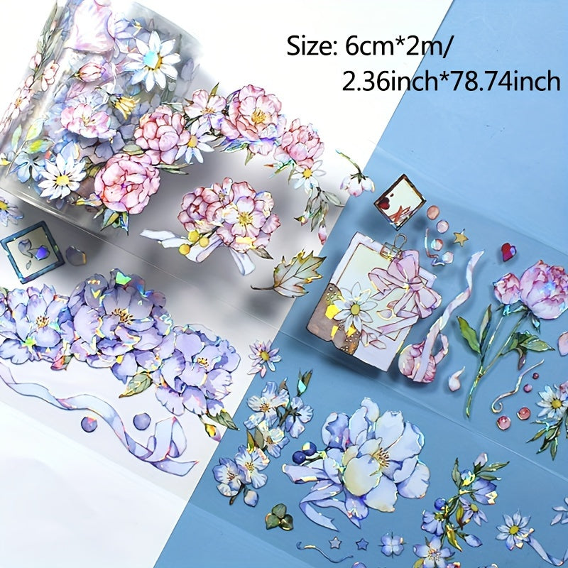 2m Flower Crystal PET Tape Transparent Decorative Stickers Scrapbook