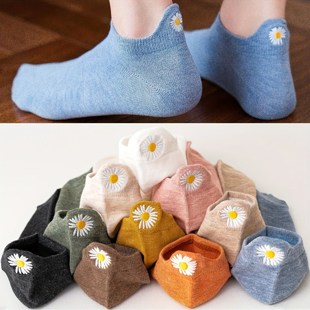 10 Pairs Boat Socks & Soft Floral Embroidered Cotton Socks Women's Stockings