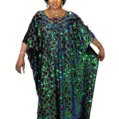 Women's Plus Glitter Sequin Batwing Sleeve Maxi Dress