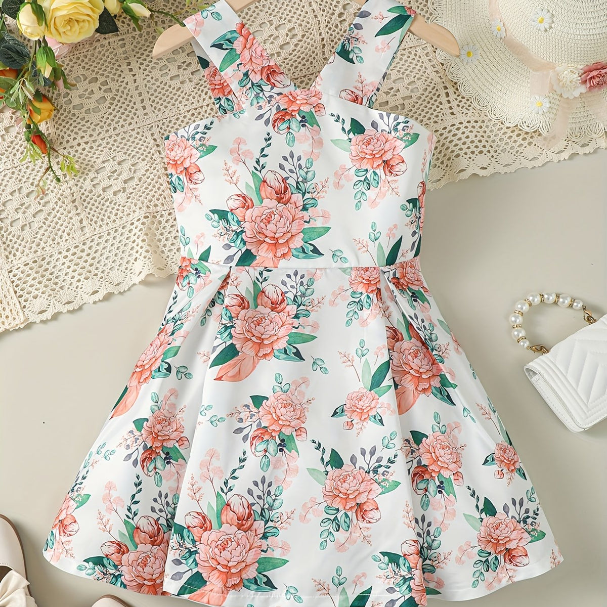 Toddler Girls Flowers Graphic Princess Cami Dress For Party