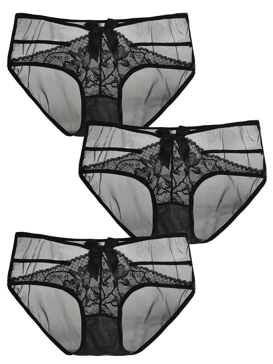 3 Pack Sexy Plus Size Lace Mesh Low Rise Briefs Set