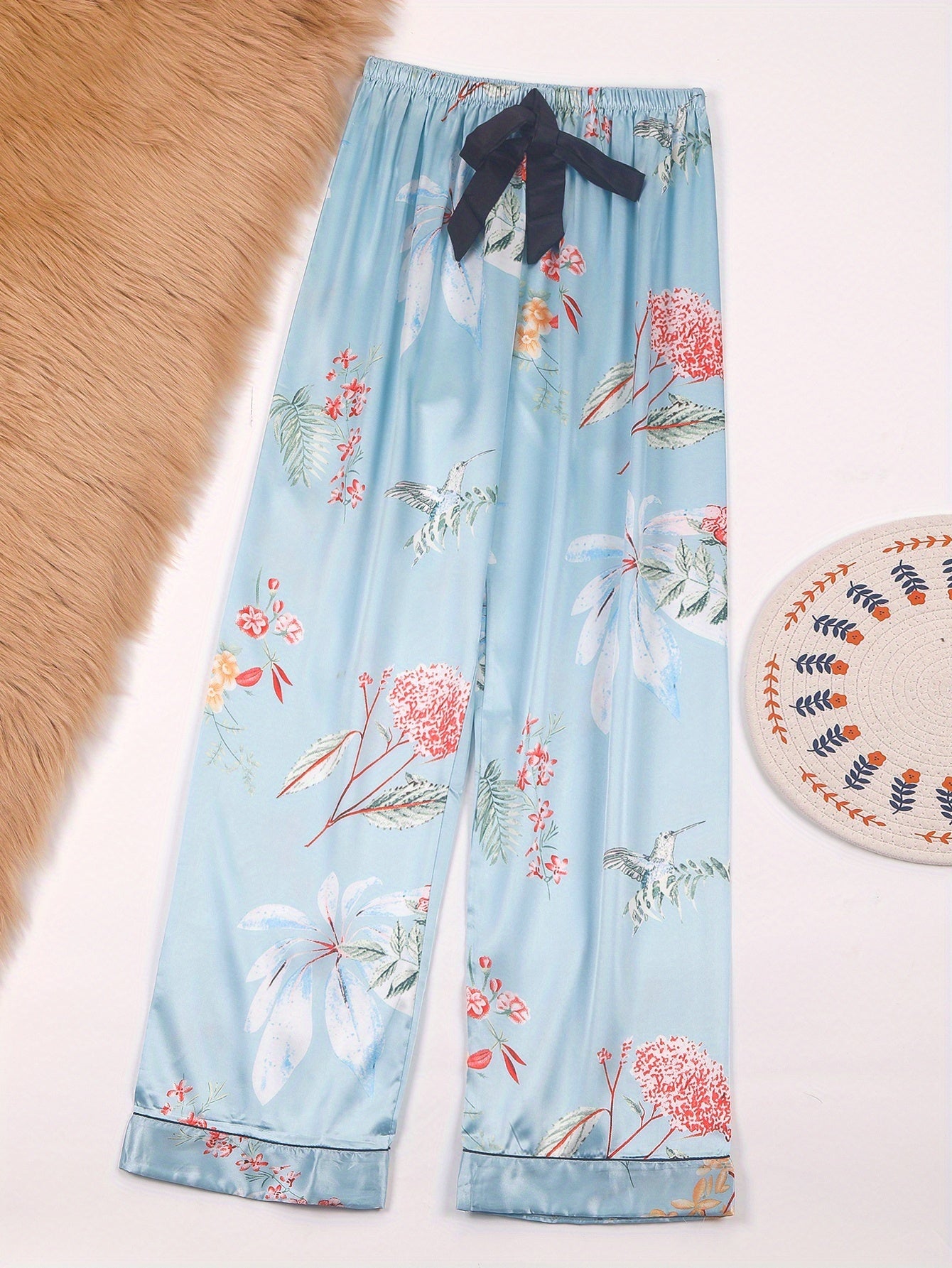 Heart Print Satin Sleep Bottoms Women's Sleepwear
