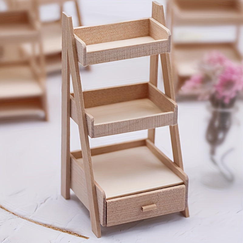 Wooden Plant Stand for Dollhouse & Model Gardens with 6 Colorful Plants