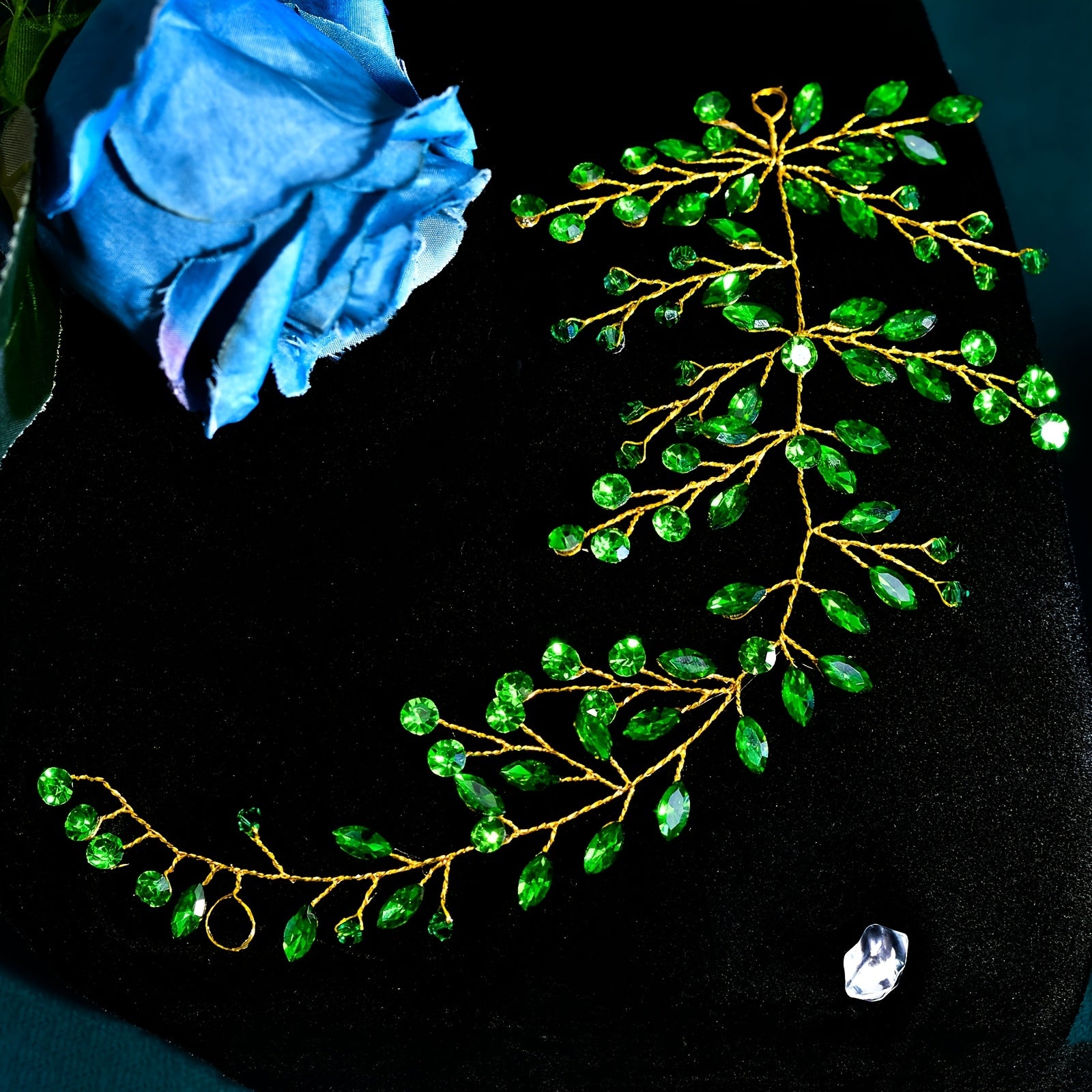 Green Floral Bridal Headpiece with Pearl Accents