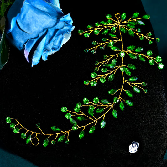 Green Floral Bridal Headpiece with Pearl Accents