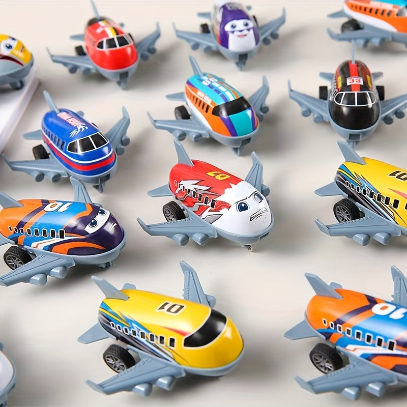 12 Mini Cartoon Metal Pull Back Airplane Toys for Party Carnival School