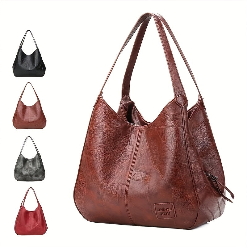 Vintage PU Hobo Bag Large Capacity Tote Bag Women's Travel Shoulder Bag