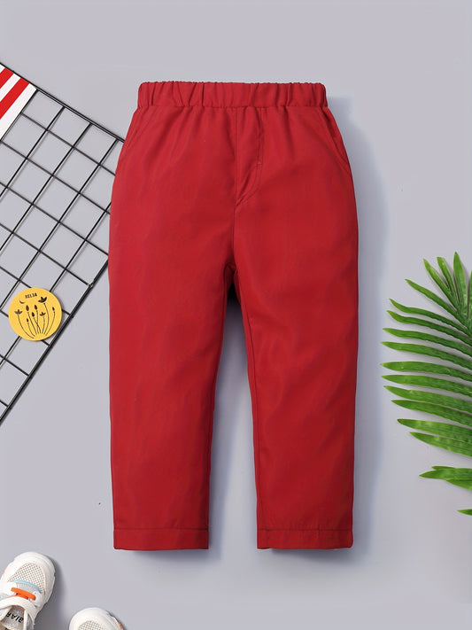 Boys Elastic Waist Long Pants Straight Leg Trousers Solid Casual Pants