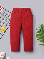 Boys Elastic Waist Long Pants Straight Leg Trousers Solid Casual Pants