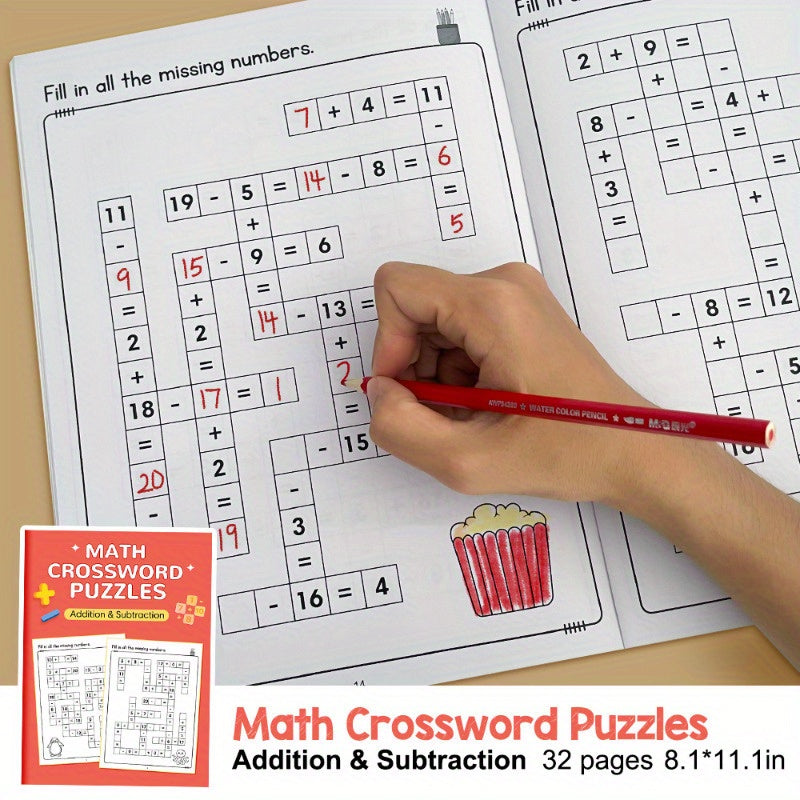 Math Addition & Subtraction Workbook Within 20 Grid Fill in the Gap Game