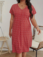  Casual Dress Women's Plus Allover Ditsy Print V Neck Dress