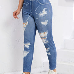 High Waist Ripped Slim Jeggings for Women