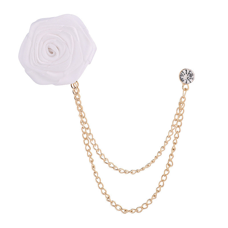 Couple Style Rose Brooch Tassel Chain Suit Chest Jewelry