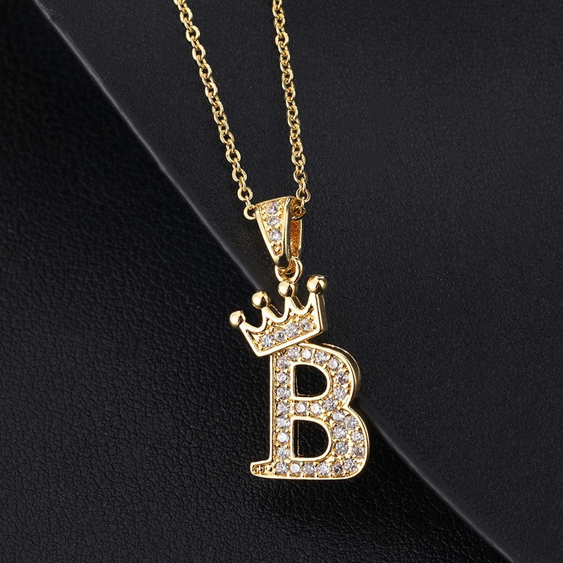 Zircon Inlaid Alphabet Necklace 18K Plated Clavicle Chain for Women