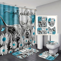 Highland Cow Shower Curtain Toilet Seat Bath Mat Set