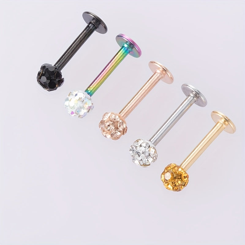 8mm Crystal Stud Lip Ring Rhinestones Cartilage Piercing Body Jewelry
